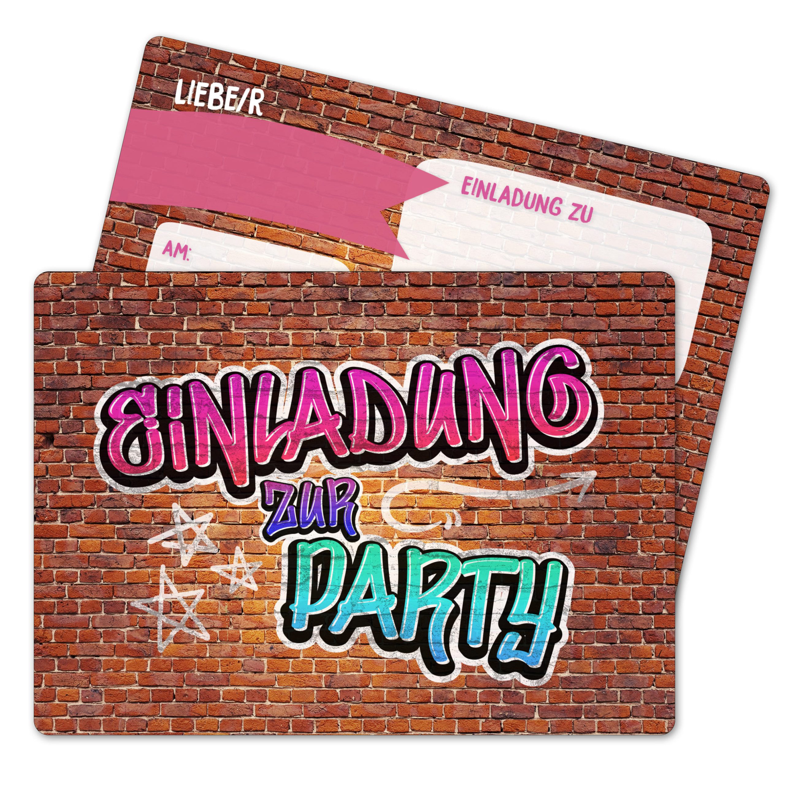 12 Einladungskarten – Grafitti pink