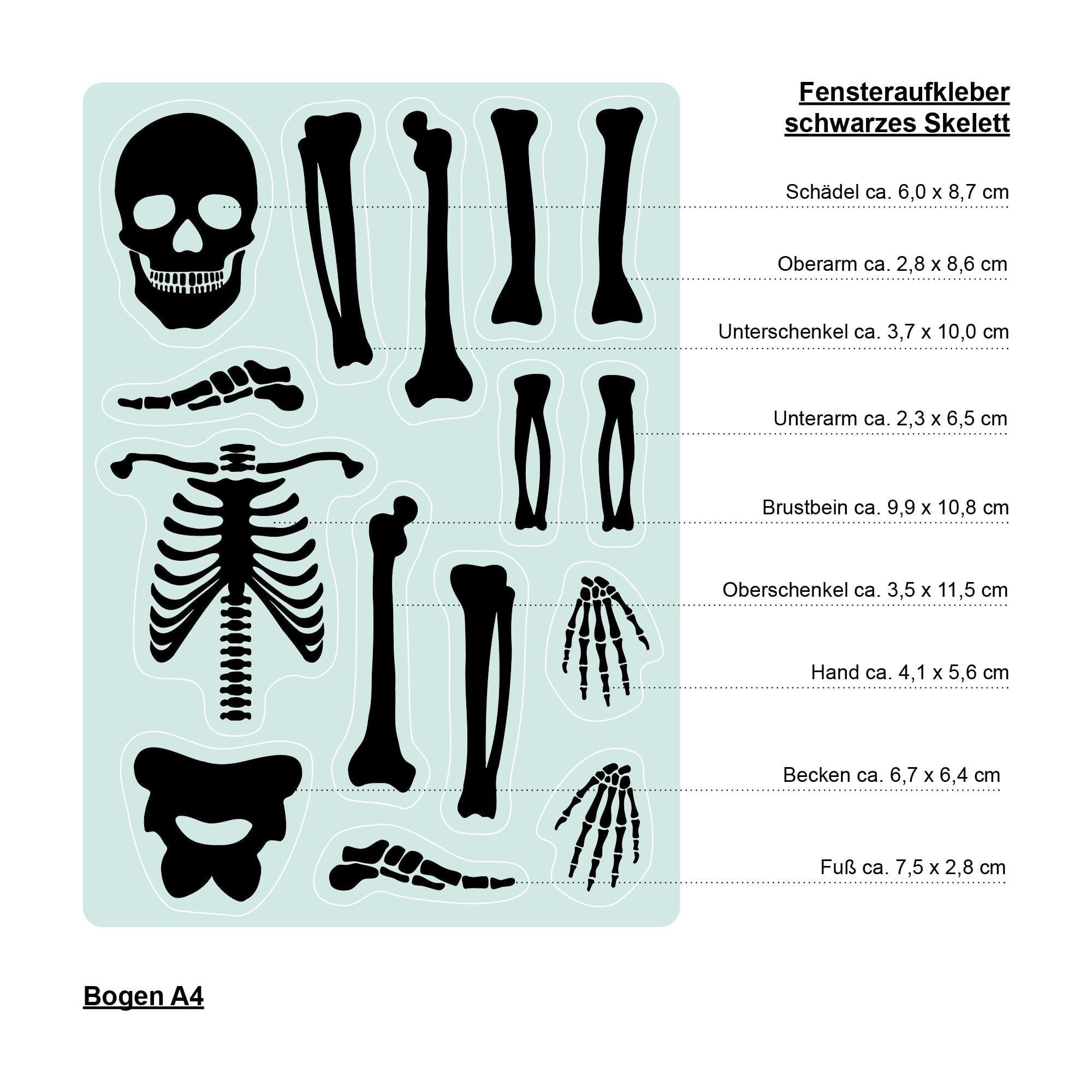 Fensterbild Halloween Skelett schwarze Silhouette Knochen Fensterdeko Kinderzimmer Wohnzimmer Fensterfolie Fensterdekoration – Bild 6