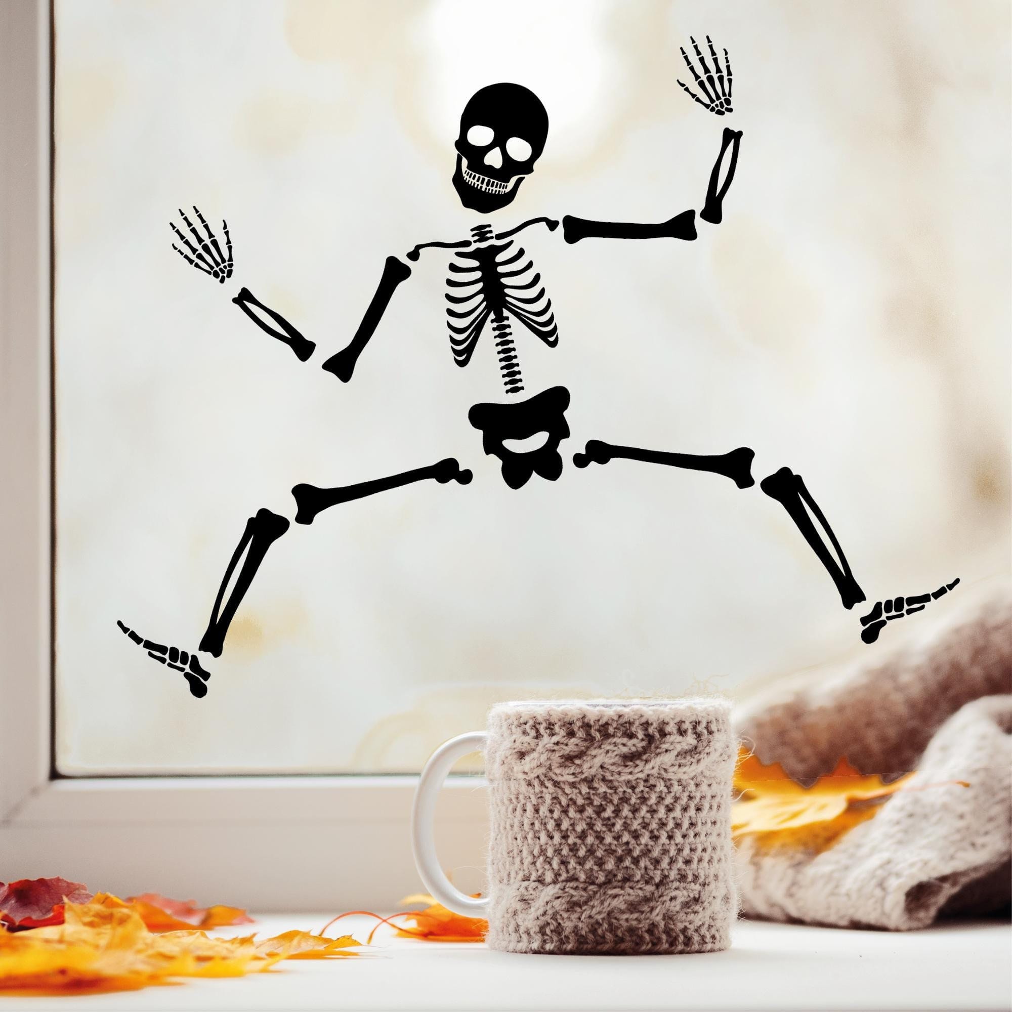 Fensterbild Halloween Skelett schwarze Silhouette Knochen Fensterdeko Kinderzimmer Wohnzimmer Fensterfolie Fensterdekoration – Bild 2